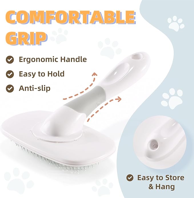 360°Rotating Dog and Cat Brush with Coated Tips and Soft Pins in 2 Length Gentle Slicker Brush for Small Dogs Puppies Yorkies Poodles Removes Loose Fur-Mewly Pet