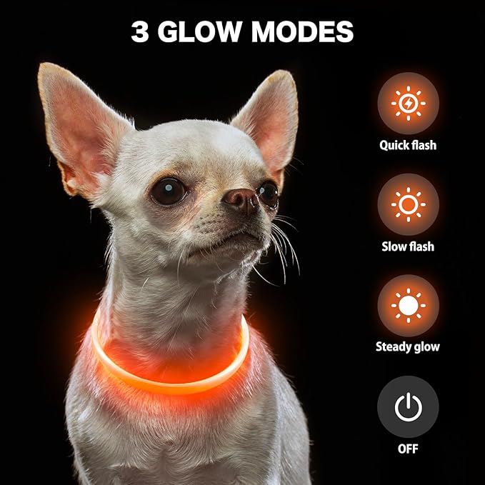 BSEEN Light Up Dog Collar - Rainproof LED Dog Collar Rechargeable - TPU Cuttable Glowing Pet Collar for Small Puppies& Cats, Safety Dog Lights for Night Walking& Camping (XS- Orange 40cm)-Mewly Pet