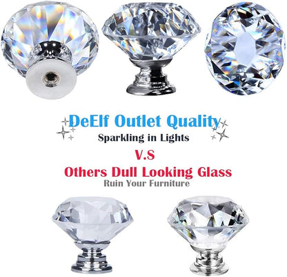 26 pcs Glass Cabinet Knobs Crystal Drawer Pulls Clear 30 mm Diamond for Kitchen, Bathroom Cabinet, Dresser and Cupboard by DeElf