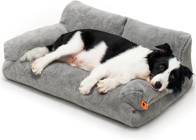 MEWOOFUN Cat Bed for Indoor Cats, Washable Dog Beds for Small Medium Dogs & Cats, Fluffy Cat Couch with Non-Slip Bottom (Grey, 33.5" L x 25.6" W x 11.5" Th)-Mewly Pet
