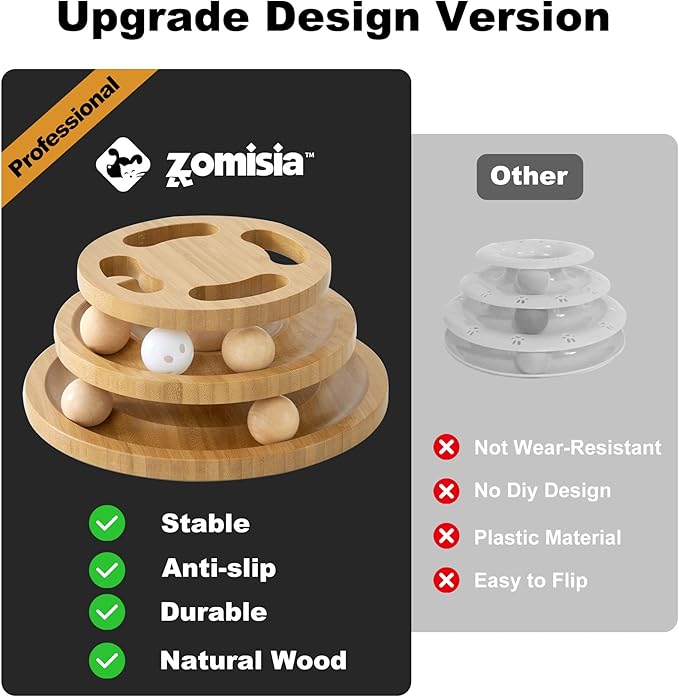 Cat Ball Track Toy with Puzzle Top, Wooden Cat Toys for Indoor Cats with Spinning Balls, Interactive Large Cat Ball Tower for Kitten Exercise Mental Physical-Mewly Pet