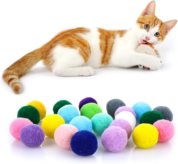 Molain Large Cat Toy Balls, Soft Cat Balls 1Inch Kitten Pom poms Ball Cat Play Toy (30 Pcs)-Mewly Pet
