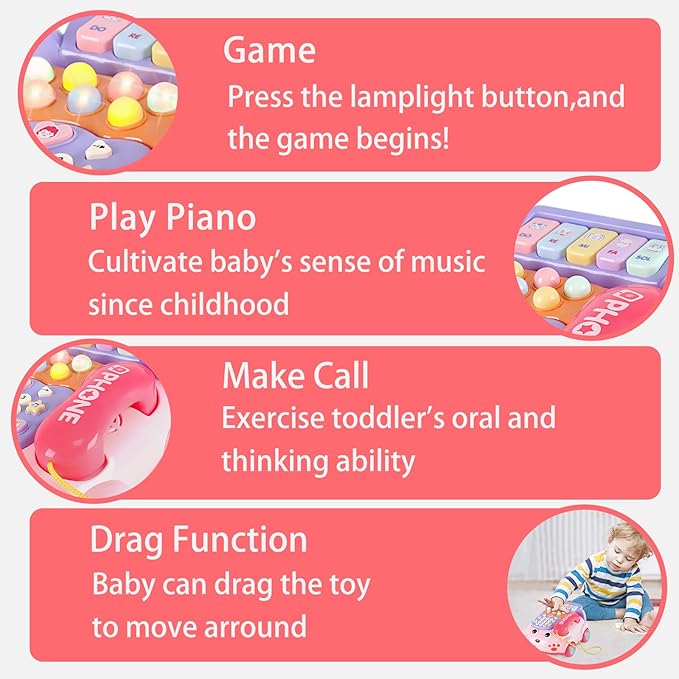 Baby Phone Toy,Baby Toy Phone Cartoon Baby Piano Music Light Toy Children Pretend Phone, Kids Cell Phone Girl with Light Parent-Child Interactive Toy Gift Game Boy Girl Early Education Gift Pink 18M+-Mewly Pet