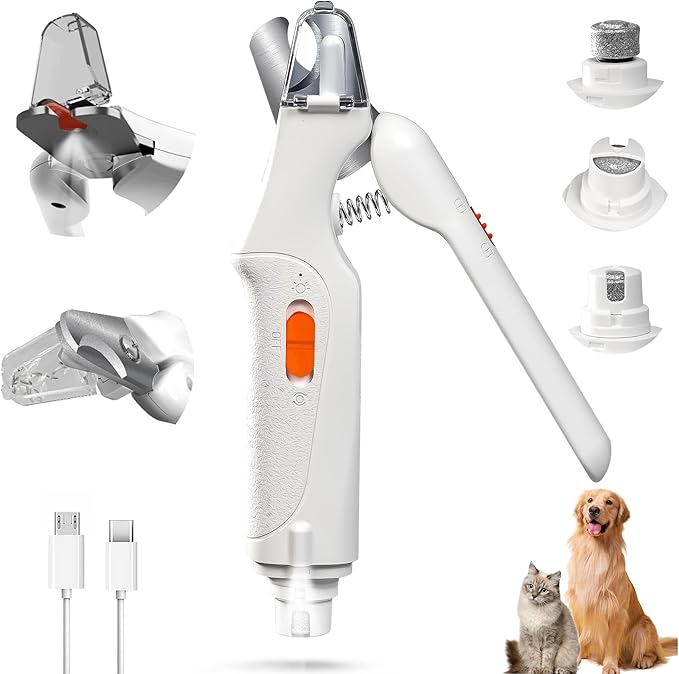 2 in 1 Dog Nail Clippers and Grinder with Lights & Cat Nail Clipper for Large Medium Small Dogs Cats Nail Trimmers USB Rechargeable with 2 LED Lights Dog Claw Care for Non-Black Nails-Mewly Pet