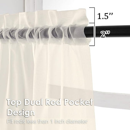 OVZME Cream Sheer Curtains 36 inch Length 2 Panels Set, Light Filtering Voile Rod Pocket Short Window Curtians for Bathroom Living Room Farmhouse Small Windows, Each 42Wx36L Inches