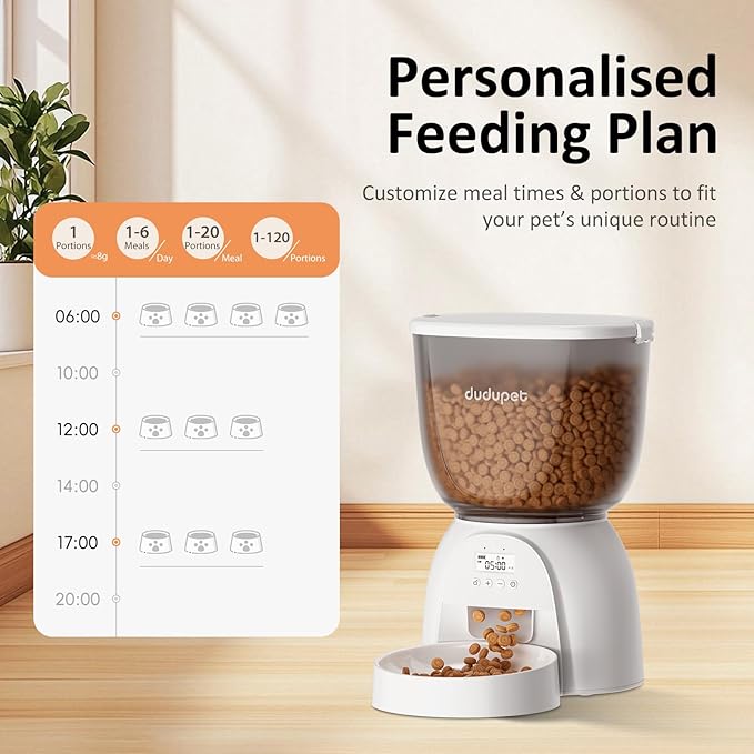 5L/21 Cup Automatic Cat Feeder, Timed Cat Dry Food Dispenser, Automatic Pet Feeders Dual Power Supply, 6 Meal Programmable 1-20 Portion Cats Feeder, Auto Dog Feeders,Pet Food Dispenser for Cats, Puppy-Mewly Pet