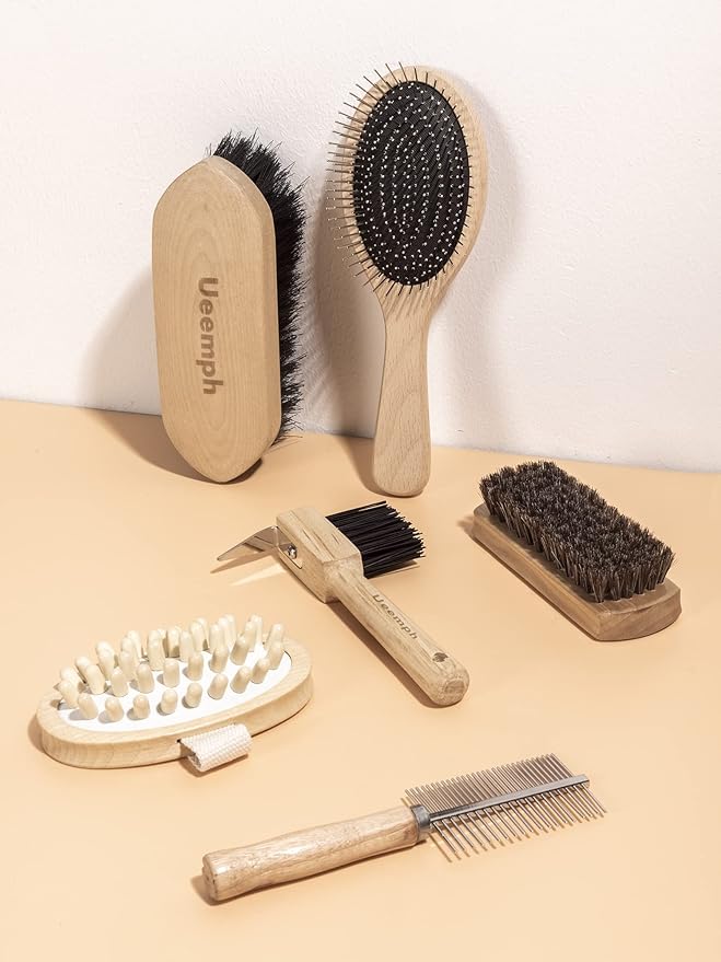 Horse Grooming Kit (12-Piece): Brushes, Storage Bag, Sweat Scraper, Mane Comb, Grooming Gloves, Horse Gift for Girls (Black)-Mewly Pet