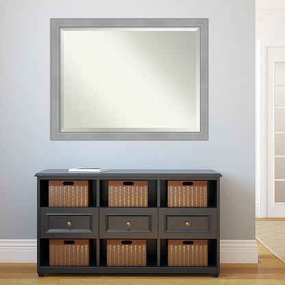 Amanti Art Silver Bathroom Mirror for Over Sink, 34x44 Vista Brushed Nickel Rectangle Vanity Mirror, X-Large Casual Frame, Hangs Horizonally and Vertically, Bathroom Wall Decor, Beveled Edge