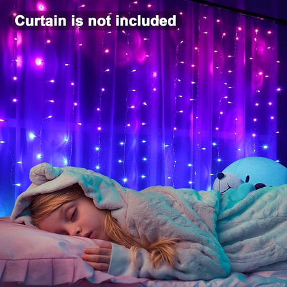 Pink Purple & Blue Ombre LED Curtain Lights with Remote, Rainbow Waterfall String Lights Ombre Hanging Fairy Mermaid Light for Teen Room, Girls Room, Mernaid, Bedroom, Birthday, Cute Christmas Décor