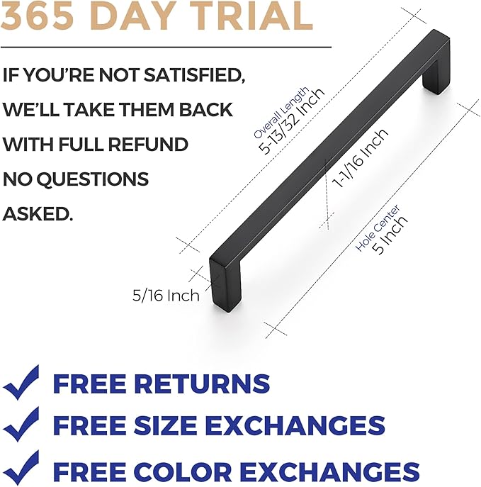 Ravinte 10 Pack Matte Black Cabinet Pulls, 5 Inch (128mm) Hole Center Slim Kitchen Handles, Square Drawer Pulls for Cabinets & Cupboards, Hardware