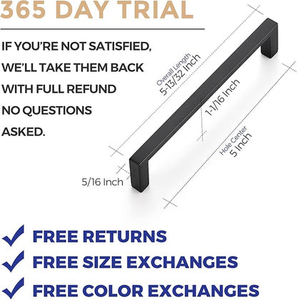 Ravinte 30 Pack Matte Black Cabinet Pulls, 5 Inch (128mm) Hole Center Slim Kitchen Handles, Square Drawer Pulls for Cabinets & Cupboards, Hardware