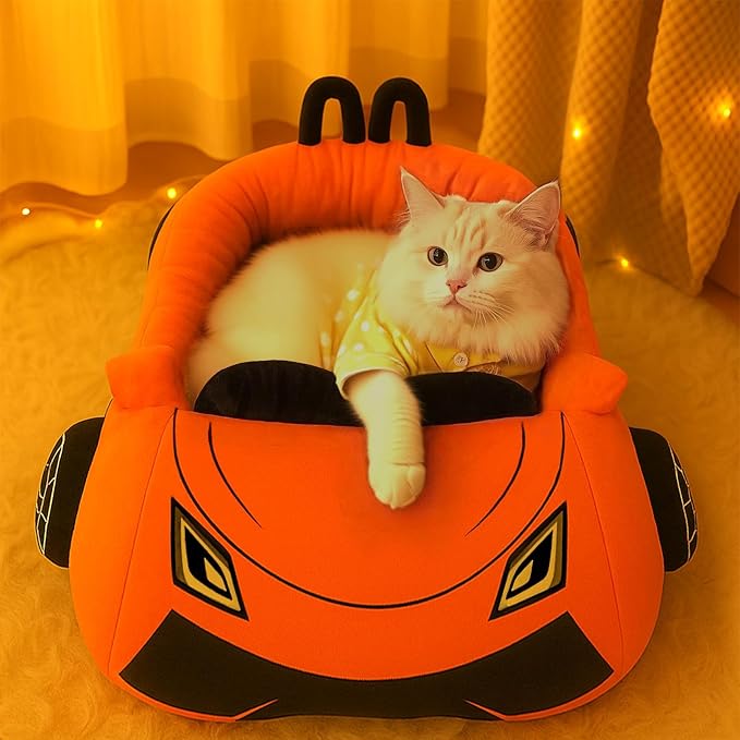 Cute Cat Beds Kitten Beds, Soft Small Dog Beds, Washable Pet Beds for Puppy and Kitty, Funny Supercar Cat Toys, 24 Inch-Mewly Pet