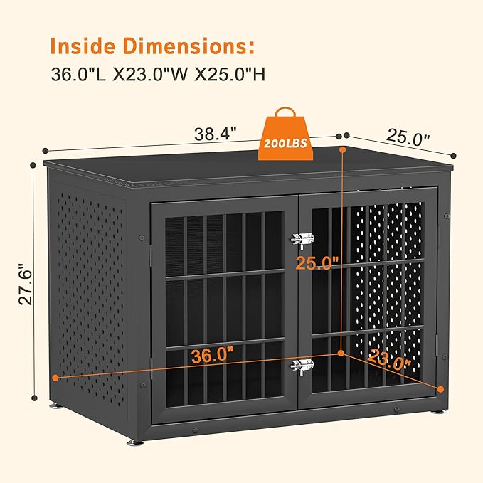 38" Heavy Duty Dog Crate Furniture for Large and Medium Dogs,Wooden Metal Kennel for High Anxiety Dogs, Chew Proof Pet Cage Indoor, Decorative Dog Kennel End Table-Mewly Pet