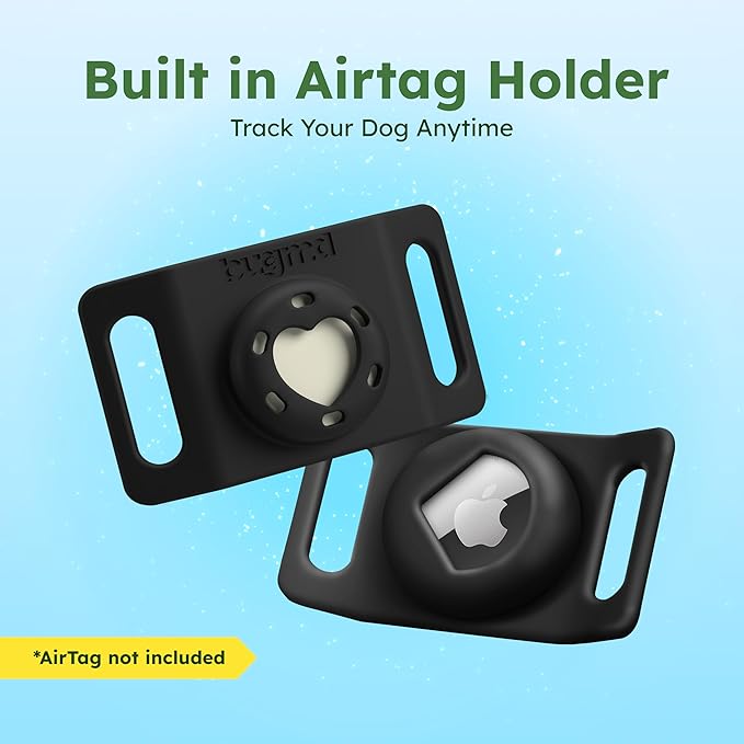 BugMD Paw Guardian Flea & Tick Pendant (2-Pack) with AirTag Holder – Plant-Based Flea & Tick Prevention for Dogs – Pet Collar Tag & GPS Tracker Holder for Dogs – Black-Mewly Pet