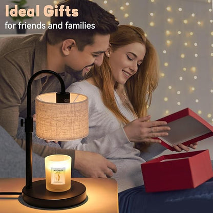 Candle Warmer Lamp with Timer, Dimmable Candle Wax Warmer Candle Lamp with 2 Bulbs, House Warming Gifts Brithday Gifts for Women Bedroom Home Decor (Linen-Upgraded)