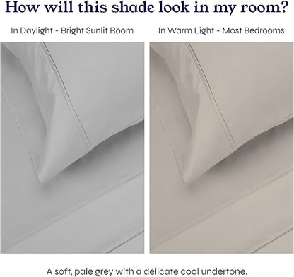 California Design Den King Bed Sheets Set - Soft 400 Thread Count Sateen, Natural 100% Cotton Sheets, Deep Pockets with All Around Elastic for a Snug Fit, Cool & Durable Bedding Set - Light Grey
