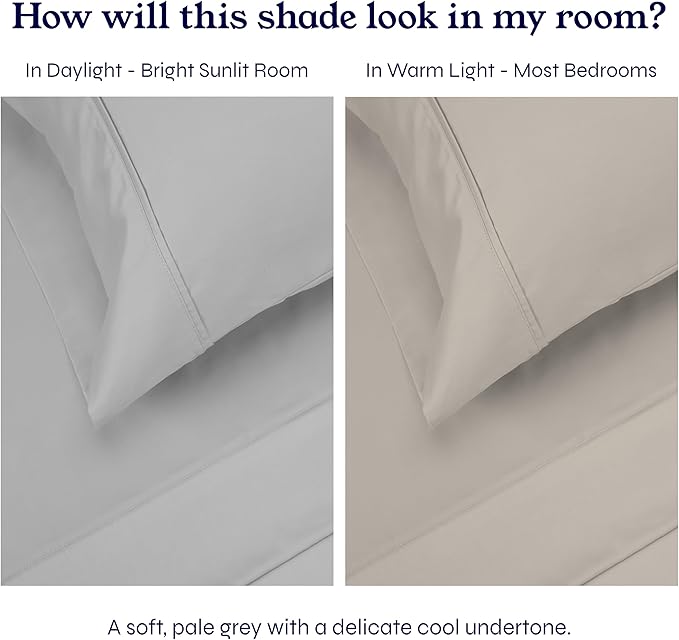California Design Den Natural 100% Cotton Sheets, Full Size Sheets Set, 400 Thread Count Sateen Bedding, Deep Pockets with All-Around Elastic for a Snug Fit, Cool & Durable Bed Set - Light Grey