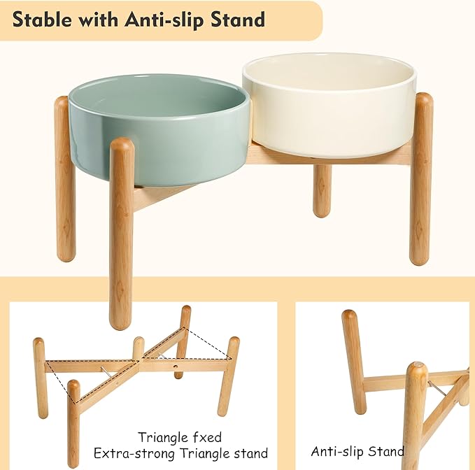 Wordcam Raised Ceramic Dog Bowls with Stand,Elevated Dog Dish, Pet Food and Water Feeder Set for Large Sized Dogs(9.4''High-60 Oz-7.6 Cups)-Mewly Pet