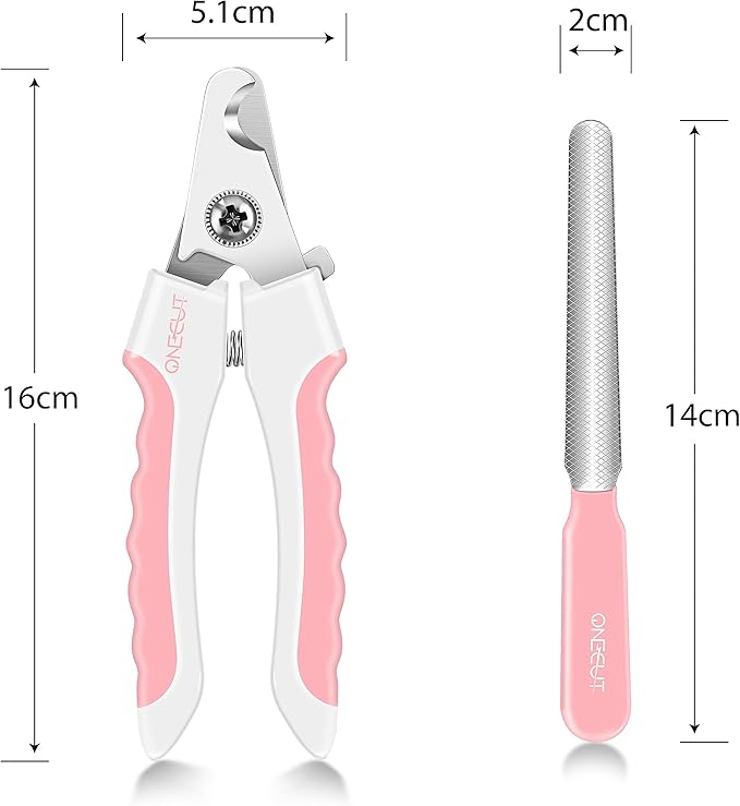 OneCut 6" Dog Nail Clippers for Small, Medium and Large Breed Professional Pet Nail Trimmers -Suitable for Cats, Rabbits and Guinea Pigs with Safety Guard to Avoid Over Cutting (Pink)-Mewly Pet