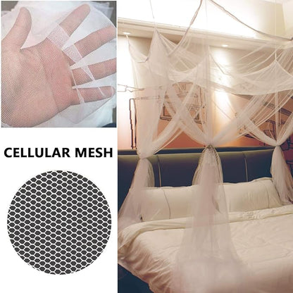 Comtelek 8 Corner Bed Canopy with 100 LED Star String Lights Battery Operated, Bed Netting Unique Style 4 Door Square Canopy Bed Curtains Canopy - Suggested for Twin Full Queen King Bed