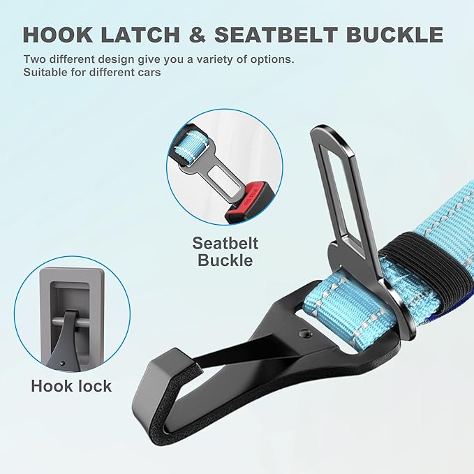 IOKHEIRA Dog Seatbelt, Adjustable, Reflective, Bungee Buffer, Large/Medium/Small, 900lbs, for Dogs-Mewly Pet