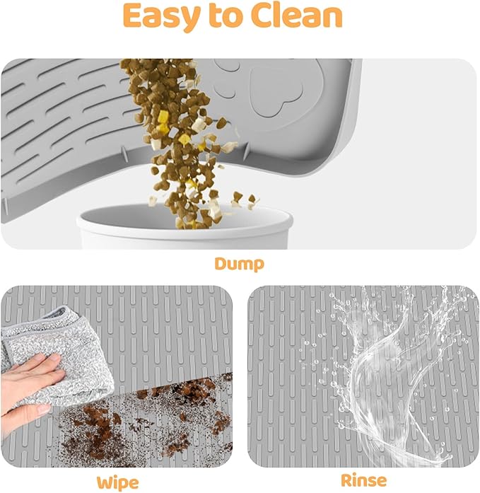 Cat Food Mat, 40" x 28" Extra Large Silicone Pet Feeding Mat with Raised Edge Pet Placemat for Food and Water Bowl Non-Slip, Easy to Clean, Floor Protection (Grey)-Mewly Pet