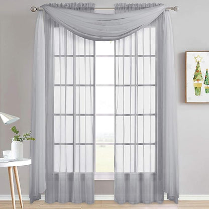 NICETOWN Sheer Window Scarfs W60 x L216 for Normcore Design, Voile Textured Sheer Curtains Easy to Concave Shape for Boys/Seniors, 2 Panels, Light Grey
