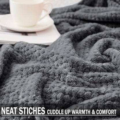 Exclusivo Mezcla Fleece Throw Blanket Extra Large, Super Soft and Warm Blankets for Couch, Sofa and Bed Waffle Textured, Cozy, Fuzzy and Lightweight (Dark Grey, 50x70 Inches)