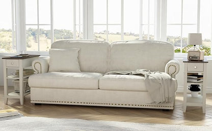 ChooChoo Side Table Living Room, Narrow End Table with Drawer and Shelf, 3-Tier Sofa End Table for Small Space, White and Brown