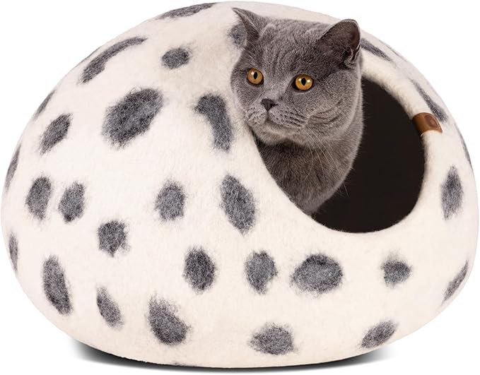 MEOWFIA Cat Cave – Premium Felt Cat Bed for Indoor Cats, Handmade 100% Merino Wool (Large, Snow Leopard)-Mewly Pet