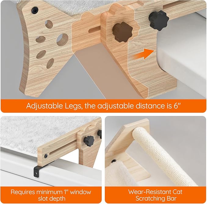 HOOBRO Cat Window Perch, Set of 2, Cat Window Hammock with Support Legs, Cat Hammocks for Indoor Use, Cat Beds with Soft Plush for Window and Floor, Natural NL44CS03-Mewly Pet