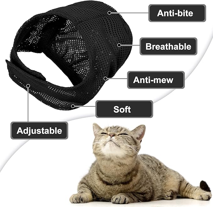 Patelai 5 Pcs Cat Bathing Bag Set Cat Grooming Bag Adjustable Pet Shower Net Muzzles Nail Clipper Tick Remover Tool Massage Brush(Black White)-Mewly Pet