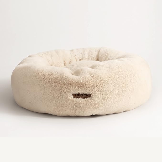 UnHide Floof Pet Bed - Large (35" x 12") - Extra Soft Dog Bed - Removable Faux Fur Cover - Machine Washable - Helps Ease Pet Anxiety & Provides The Perfect Sleep - Beige Bear-Mewly Pet