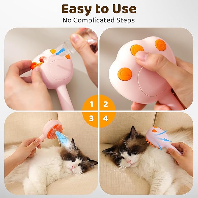 Steam Cat Brush, 6-in-1 Dog Brush Spritz Defur Comb with Pet Waterless Shampoo, Steamy Skin Friendly Deshedding Grooming Tool, Suitable for Shedding & Haired Pets, Pet Supplies Accessories, Pink-Mewly Pet