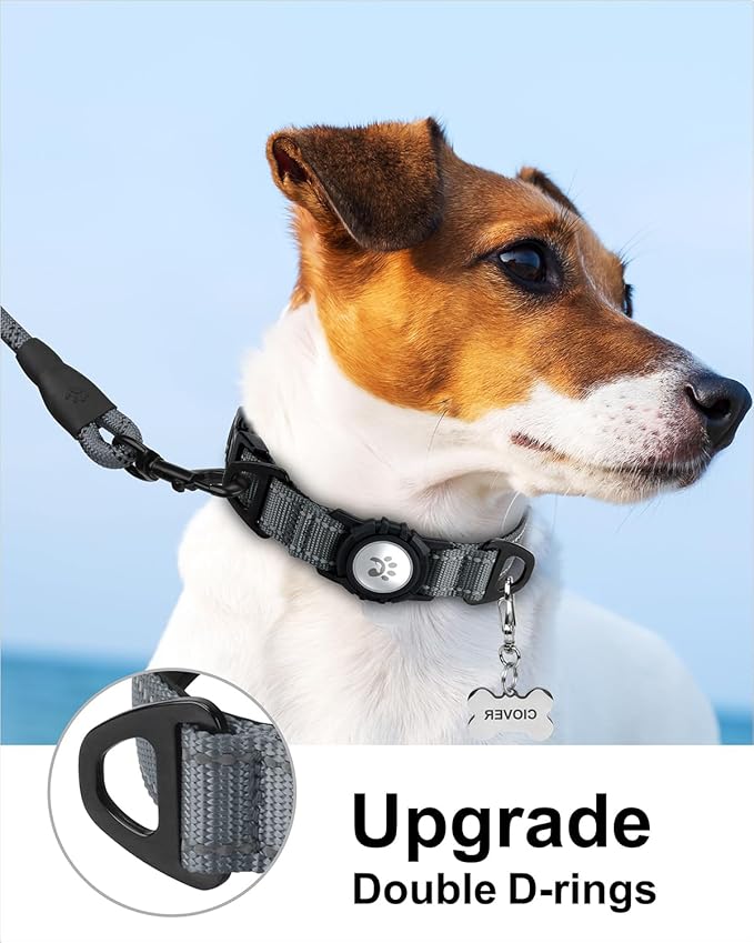 TagME Airtag Dog Collar,Waterproof Reflective Pet Collar with Airtag Holder,Soft Padded and Double D-Rings for Small Dogs,Grey-Mewly Pet