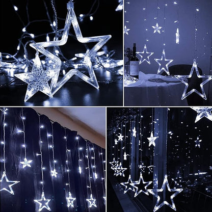 Blingstar Star Curtain Lights - 138 LED 12 Star Lights, 8.2ft Extendable, 8 Modes, Remote, Cool White