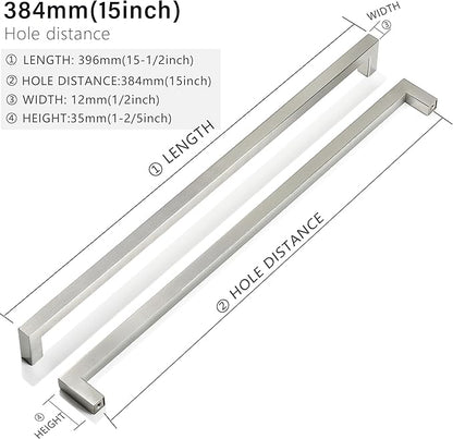 20 Pack 15 Inch Stainless Steel Square Cabinet Pulls, Brushed Nickel Finish, Easy to Install, Durable, Ambidextrous, 384mm Hole Centers