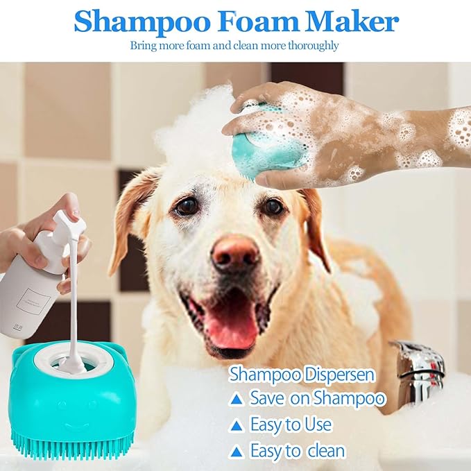 Dog Grooming Brush, Lilpep Pet Shampoo Bath Brush Soothing Massage Rubber Comb with Adjustable Ring Handle for Long Short Haired Dogs and Cats (Blue, set)-Mewly Pet