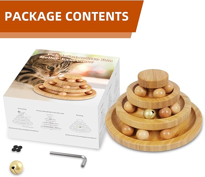 Cat Ball Track Toy,Kitty Toys Roller,3-Level Ball Tower with 9 Removable Balls,Interactive Cat Toy, DIY Circle Fun Toy for Kitten Mental Physical Exercise - Medium Size-Mewly Pet