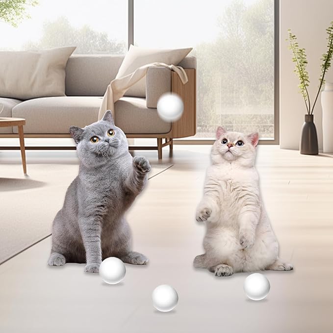 Cat Ball Toy Cat Track Balls Replacement Track Balls for Turbo Round Scratcher Toy (4 pcs), White-Mewly Pet