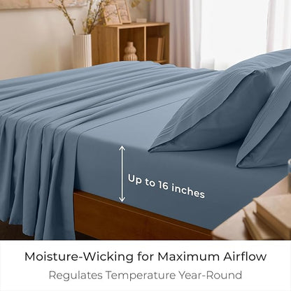 Mellanni Queen Sheets Set - 4 PC Iconic Collection Bedding - Hotel Luxury, Extra Soft, Cooling Bed Sheets - Wrinkle, Fade, Stain Resistant (Queen, Blue Hydrangea)