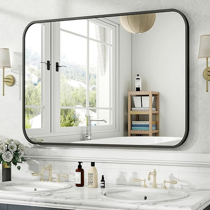 HARRITPURE Rectangular Bathroom Mirror 40''x30'' Black Bathroom Wall Mirror Aluminum Frame Wall-Mounted Mirrors for Entryway Bedroom Living Room