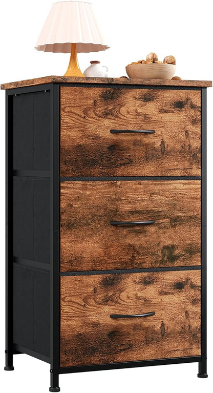 Somdot Dresser for Bedroom with 3 Drawers, Storage Organizer Chest of Drawers with Removable Fabric Bins for Closet Bedside Living Room Laundry Entryway Hallway, Wood Grain Print
