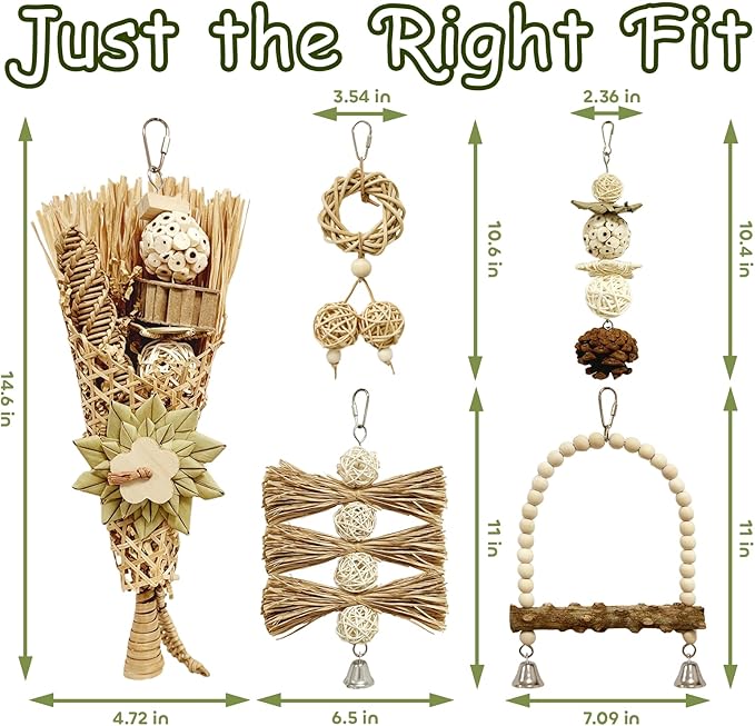 5-Pack Natural Flower Bird Toys – Foraging & Chewing Toys for Parakeets, Cockatiels, Conures & Small Birds – No Plastic, All-Natural Materials-Mewly Pet