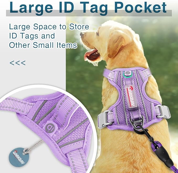BARKBAY Dog Harness No Pull with ID Tag Pocket - Heavy Duty, Reflective, Easy Control for Large Dogs(Violet Purple,XL)-Mewly Pet