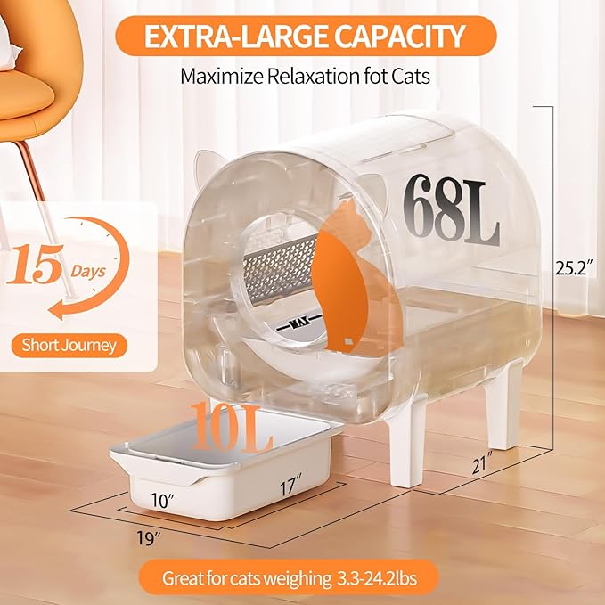 Self Cleaning Litter Box, 68 L Automatic Cat Litter Box for Multiple Cats, Robot with Dual Safety Protection, APP Control, Odor Removal Smart Litter Boxes, 2 Roll Trash Bags-Mewly Pet