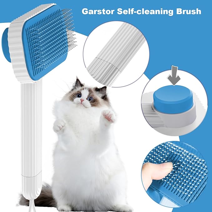 Cat brush, Cat Brush for Long or Short Haired Cats, Remove Loose Fur and Mats, Rounded Pins Reduces Painful Pulling, Not for Tangle and Curly Fur, Azure-Mewly Pet