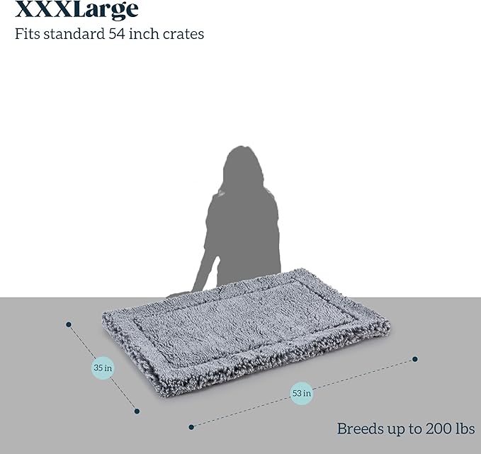 Stoutwool Indestructible Dog Bed - Fluffy Chew Proof Dog Crate Pad - Tough Kennel Pad for Aggressive Chewers - Washable, Ideal for Jumbo Breeds & Fits 54-Inch Crate - 53"x35", Charcoal-Mewly Pet