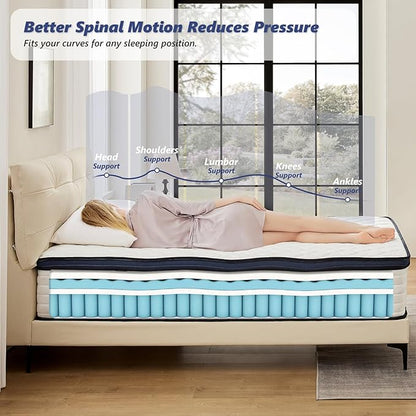 King Mattress 12 Inch King Size Mattress - Memory Foam & Pocket Coils Springs, Pressure Relief, Medium Firm Comfort, Motion Isolation, Ideal for All Sleep Positions, CertiPUR-US Certified