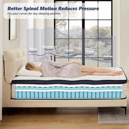 Full Size Mattress 12 Inch Full Mattress - Memory Foam & Pocket Coils Springs, Pressure Relief, Medium Firm Comfort, Motion Isolation, Ideal for All Sleep Positions, CertiPUR-US Certified